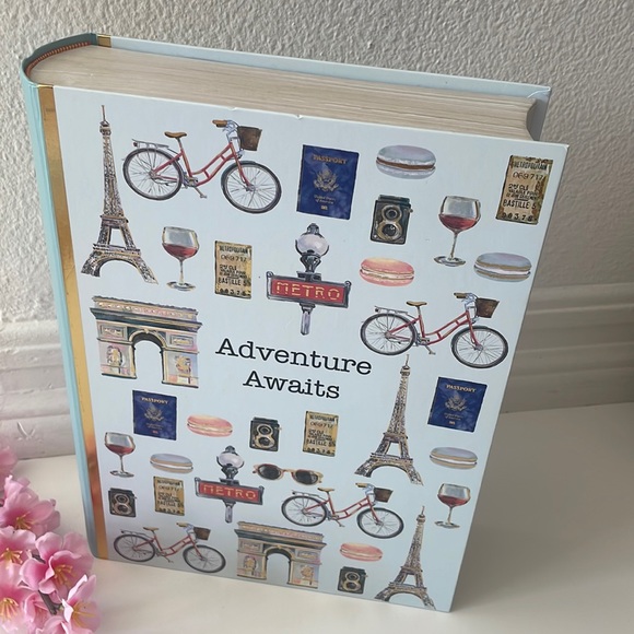 “Adventure Awaits” Paris Parisian French France decorative bookshelf storage box - Picture 2 of 9